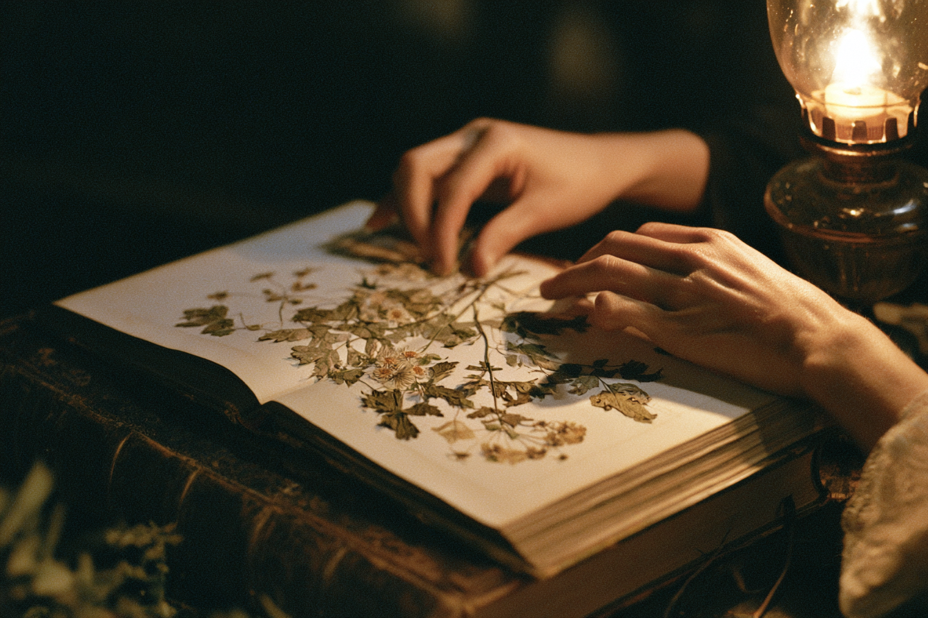 Flowers in the pressing stage — paper, weight, and time