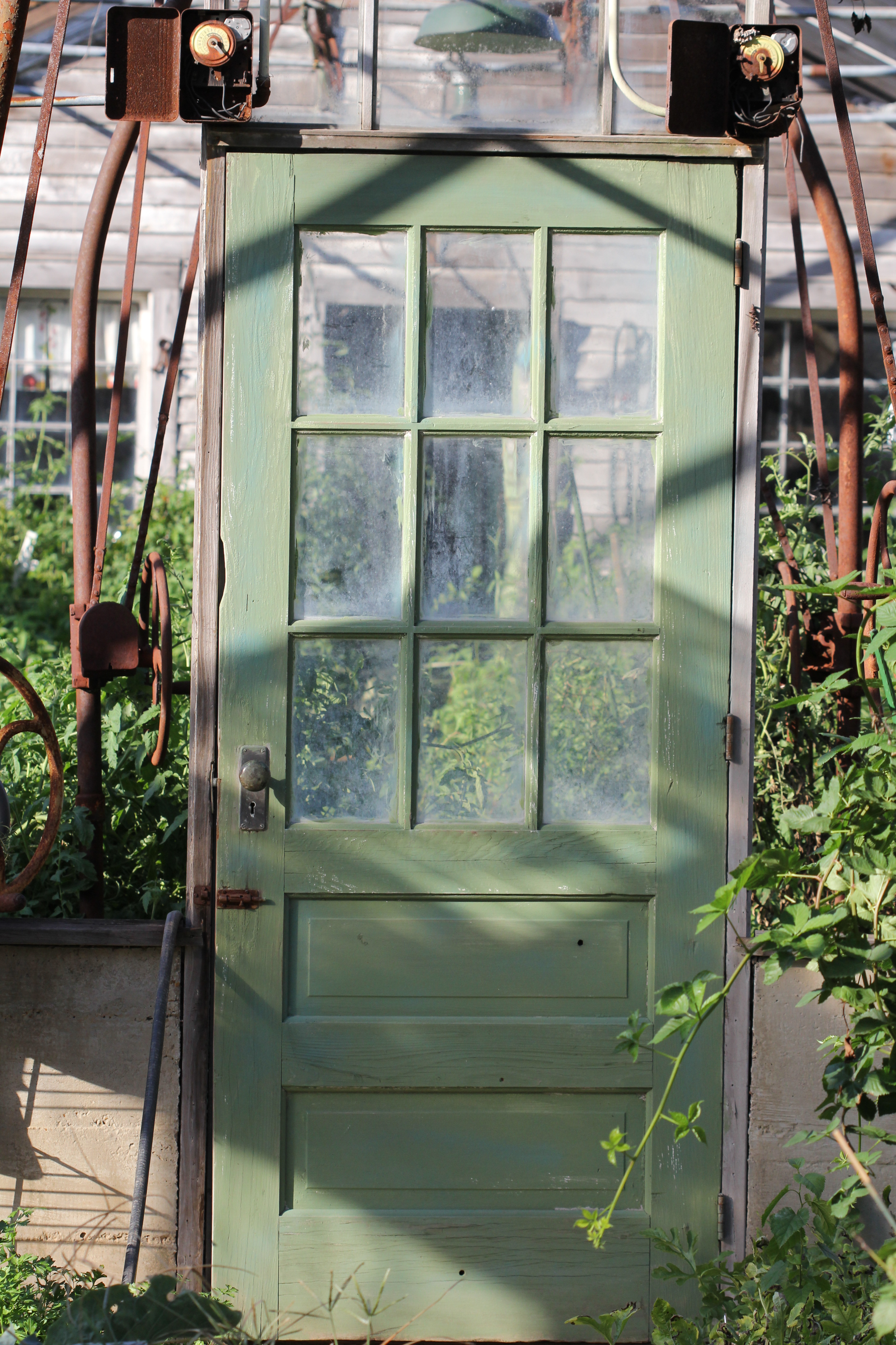The sage green door — the first deliberate thing built, the first sign of what this was becoming