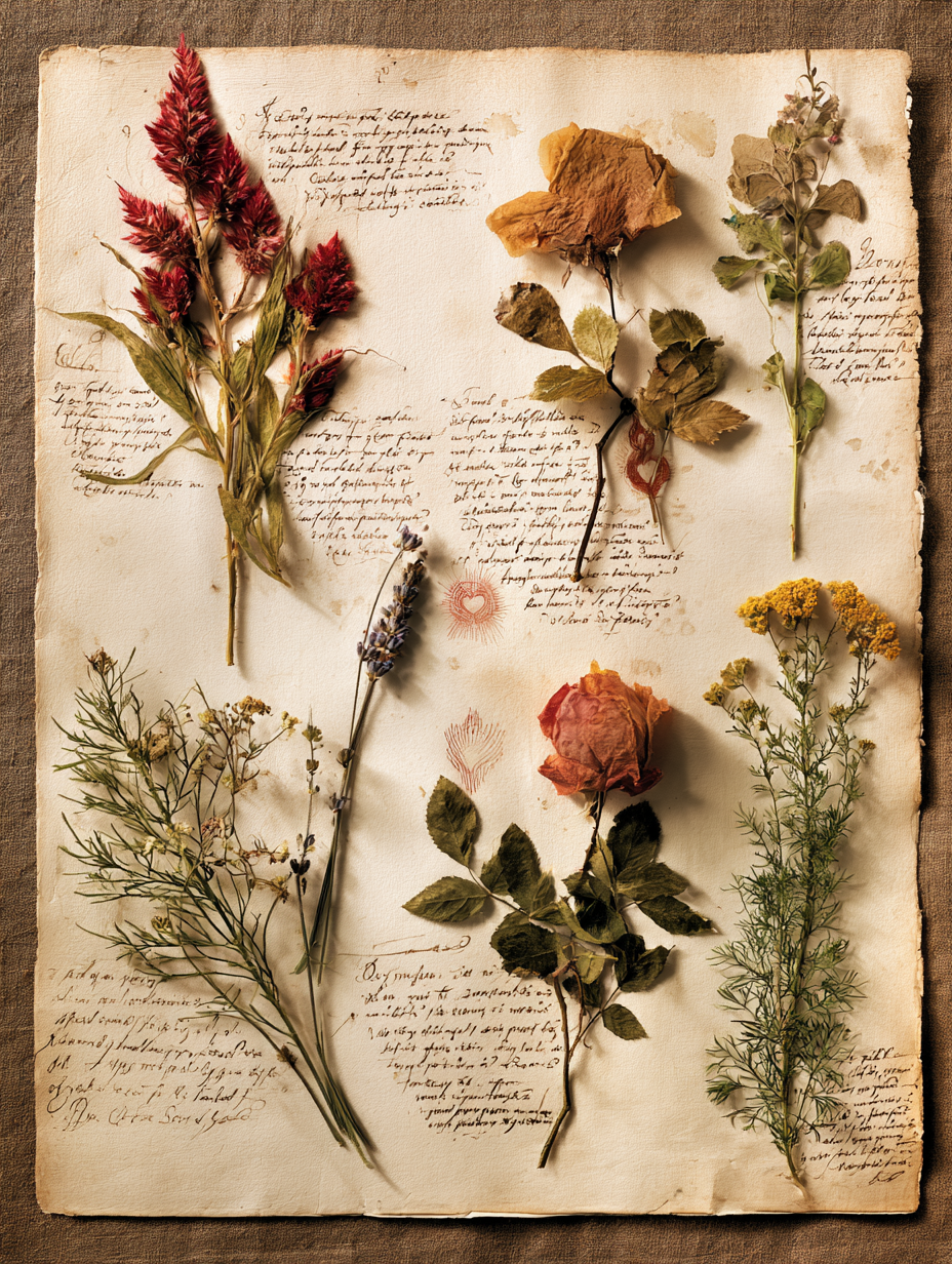 Parchment specimen page with pressed botanicals