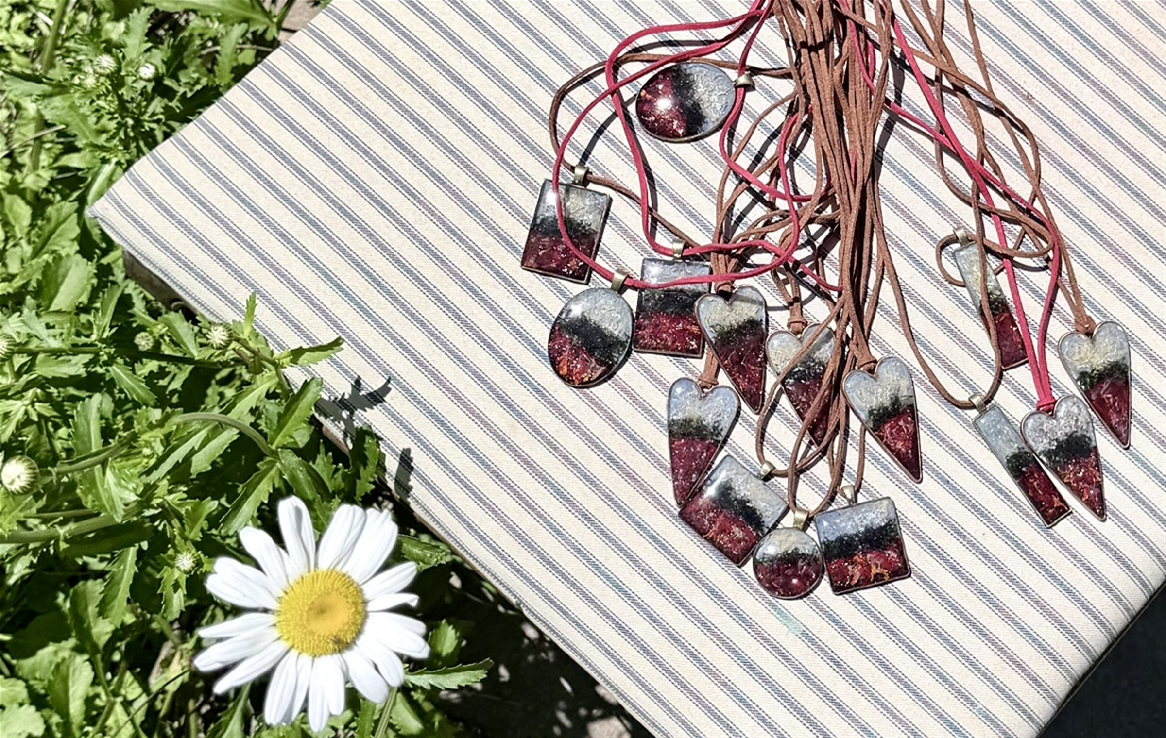 The High Frequency Heart &mdash; botanical sterling silver heart pendant on crimson suede &mdash; Floral Alchemy