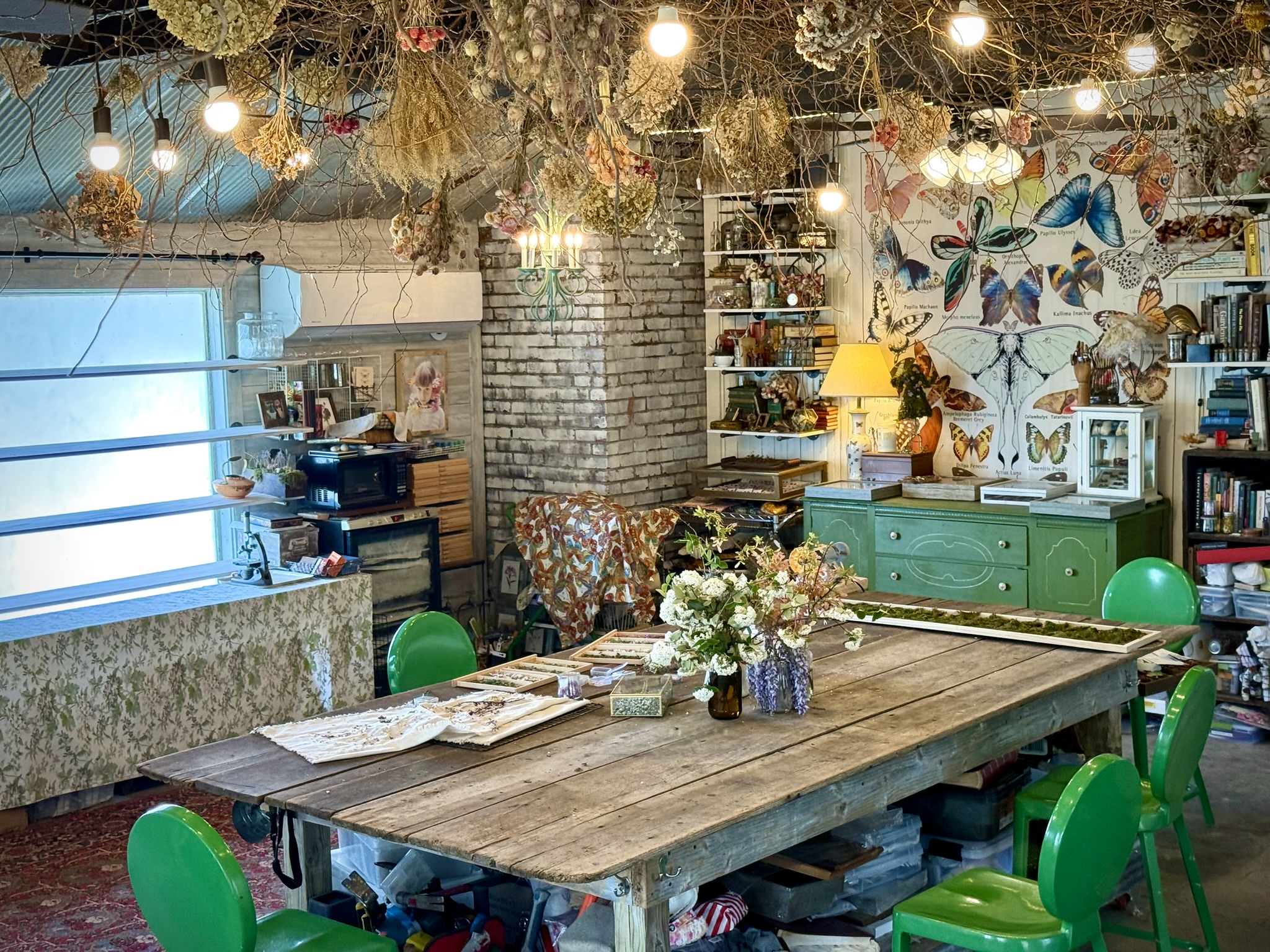 The long wooden work table